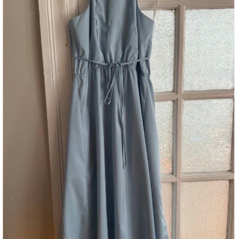 J.O.A. Los Angeles Blue Midi Dress XS Button Front Strappy Tie Waist XSmall - Picture 2 of 5